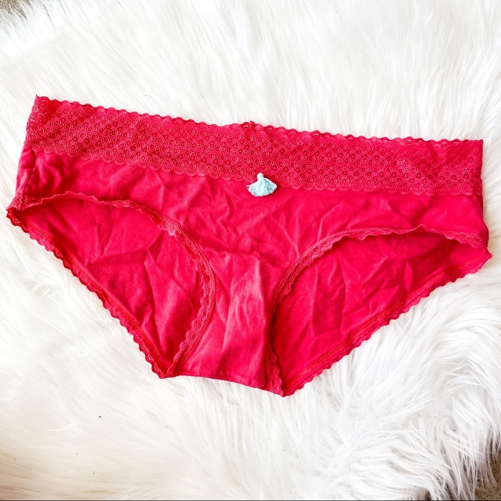 Aerie Wine Red and Blue Tassle Lace Boy Brief Panties